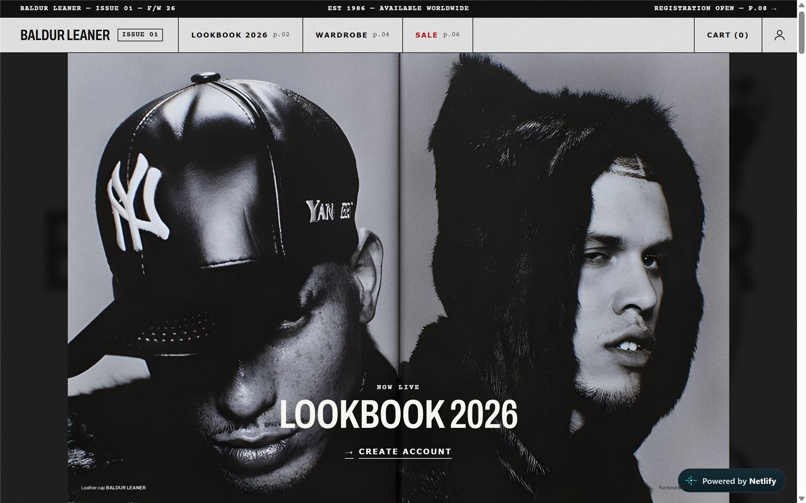 Baldur Leaner, главный экран Lookbook 2026
